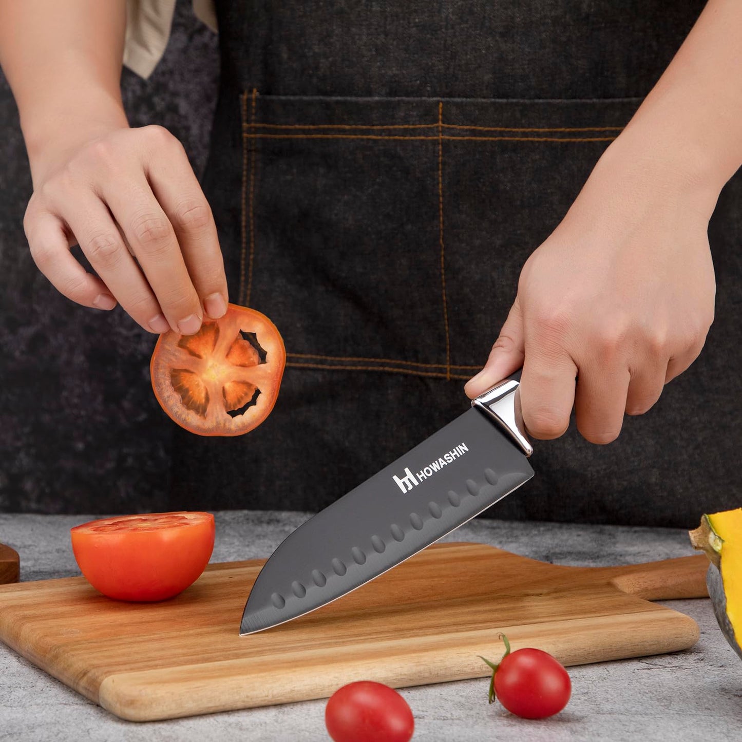 Black Knife Set, Howashin 15 Pieces Knife Sets for Kitchen with Block, Dishwasher Safe Kitchen Knife Set with Sharpener, German Stainless Steel Black Knife Block Set