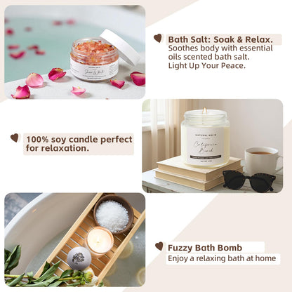 Natural Amor Spa Gift Set for Women – 6-Piece Self Care Gift Box with Handmade Soap, Bath Bomb, Candle & Skincare, Ready-to-Gift Relaxation Set