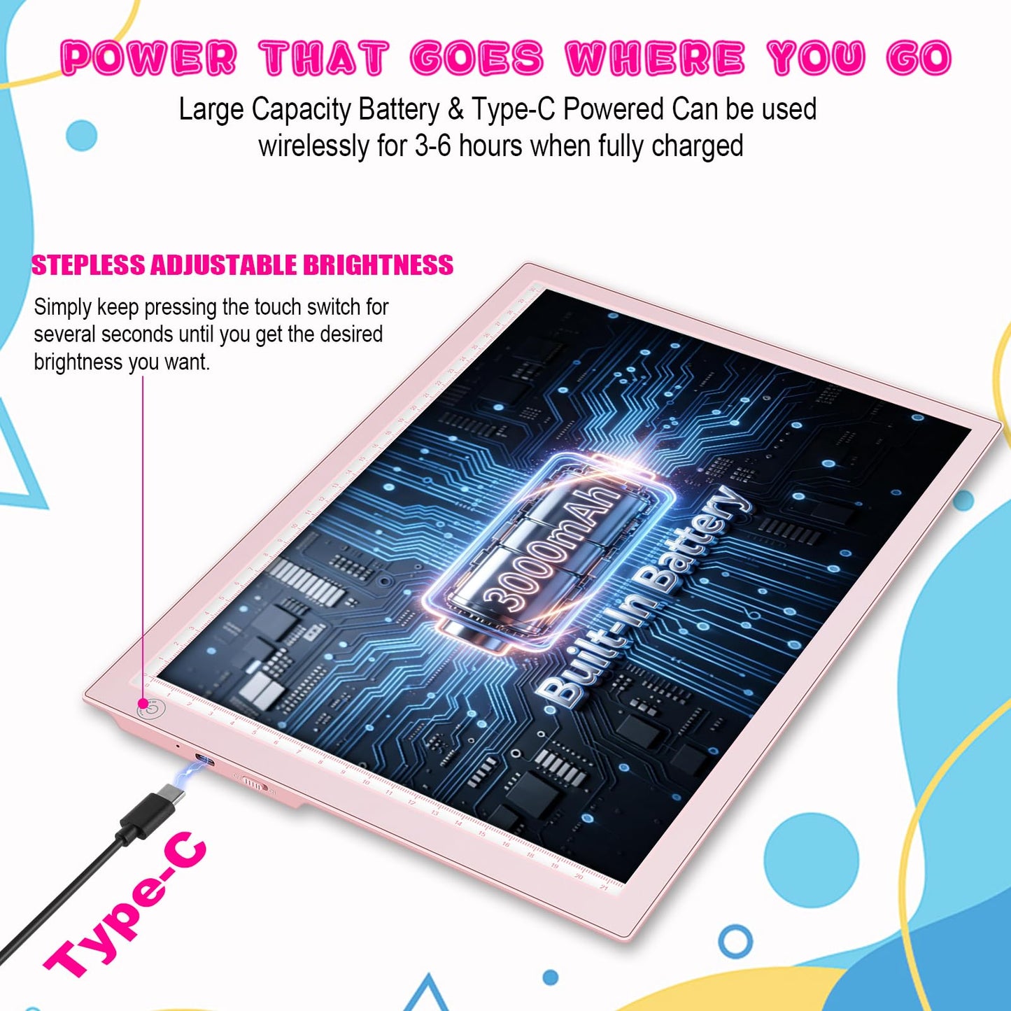 LED Drawing Tablet Kits Pink - 15" Light Board for Diamond Painting Accessories, Best Birthday, Holiday Gifts Toy for Kids Girls 3,4,5,6,7,8,9,10,11,12 Year Old, Back to School Art Travel Essentials