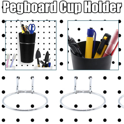 Moicstiy 6 Set Pegboard Bins with Rings, Ring Style Pegboard Hooks with Pegboard Cups Pegboard Cup Holder Organizer for Art, Craft Storage (Black)