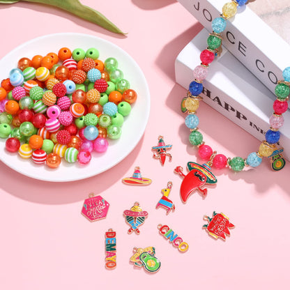 3250PCS+ Mexican Beads for Jewelry Making, Cinco De Mayo Clay Beads Colorful Pearl Acrylic Crystal Pony Beads Enamel Fiesta Chili Sombrero Charms for Bracelet Necklace Making DIY Crafts Accessory