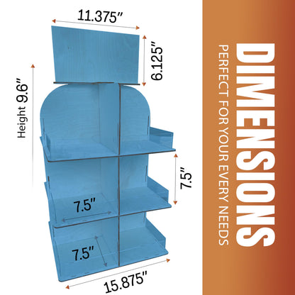 Versatile 4-Sided Rotating Display Stand for Candy, Snacks, Jams, Produce and More - Ideal for Craft Shows, Farmers Markets, and Retail Stores - 12 Shelves, Heavy-Duty Design, Easy Setup (Blue)