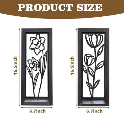 ZEXUIRU 2 Set Rustic Candle Sconces Living Room Bedroom Entryway Wood Mirrored, Farmhouse, Carved Frame Wall-Mount Wooden Candle Holders Wall Decor Hanging Handmade Holder - Black