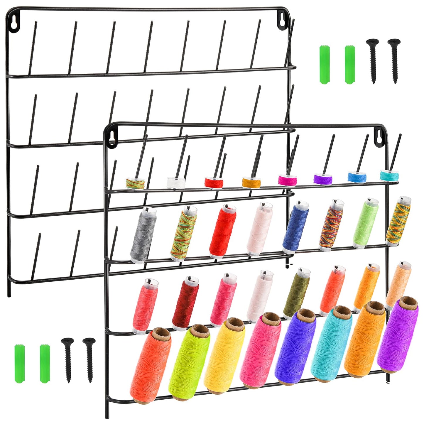 Tosnail 2 Pack 32 Spools Metal Thread Holder, Large Racks, Wall Mount Storage Organizer for Sewing, Braiding, Embroidery and Jewelry