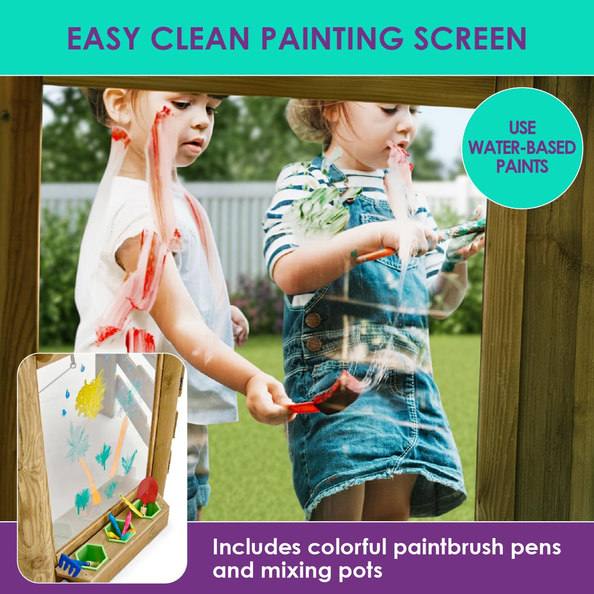 Plum Discovery Wooden Outdoor Playset, Toddler Slide, Playground Sets For Backyards, Kids Yard Play Equipment with Painting Easel, Bucket, Built-In Planter Box, Climbing Wall, Weatherproof, Age 3+ Yrs