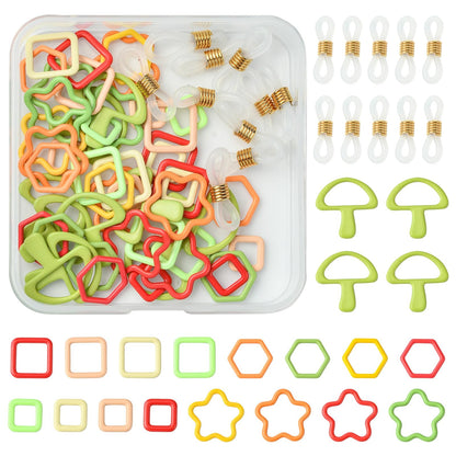Gythara 60 pcs Iron Knitting Tool Crochet Locking Stitch Markers Holder with Eyeglasses Rubber Loop Stopper Ends for DIY Jewelry Crocheting Knitting Craft Bag Findings