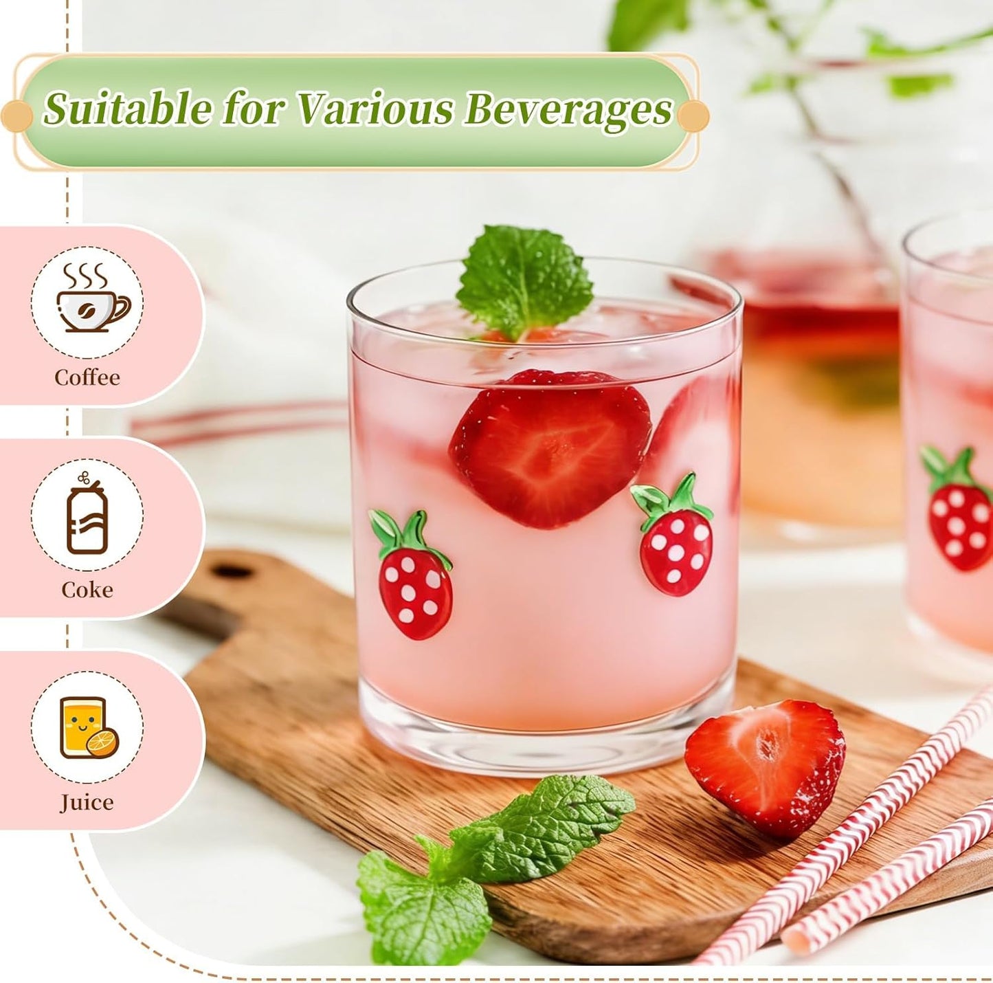 14 Ounce Icon Juice Glasses, Aesthetic Cocktail & Old Fashioned Drinking Glasses, Iconic Clear Glass Cups for Women