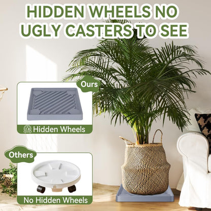 UoeRing 2 Pack-Square 11 Inch $9.9 Plant Caddy with Hidden Wheels Heavy Duty Rolling Plant Stands Indoor Outdoor Plant