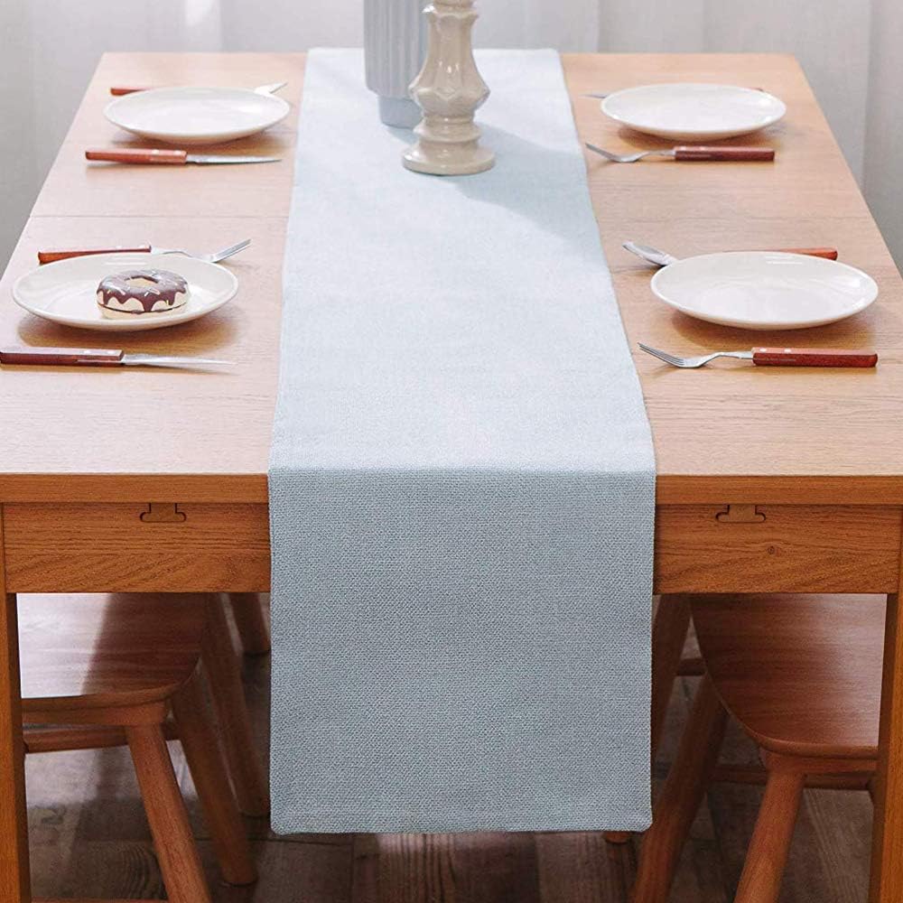 NATUS WEAVER 2 12 60 Inch Soft Caddice Faux Linen Side Table Runner, eco-Friendly Fabric Handcrafted Runner, Light Blue