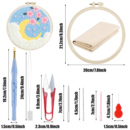 Woohome Punch Needle Kit Included Plastic Hoops, Punch Needle Cloth, Color Yarn and Punch Needle Tools for Adults, Beginners (Moon and Trees)