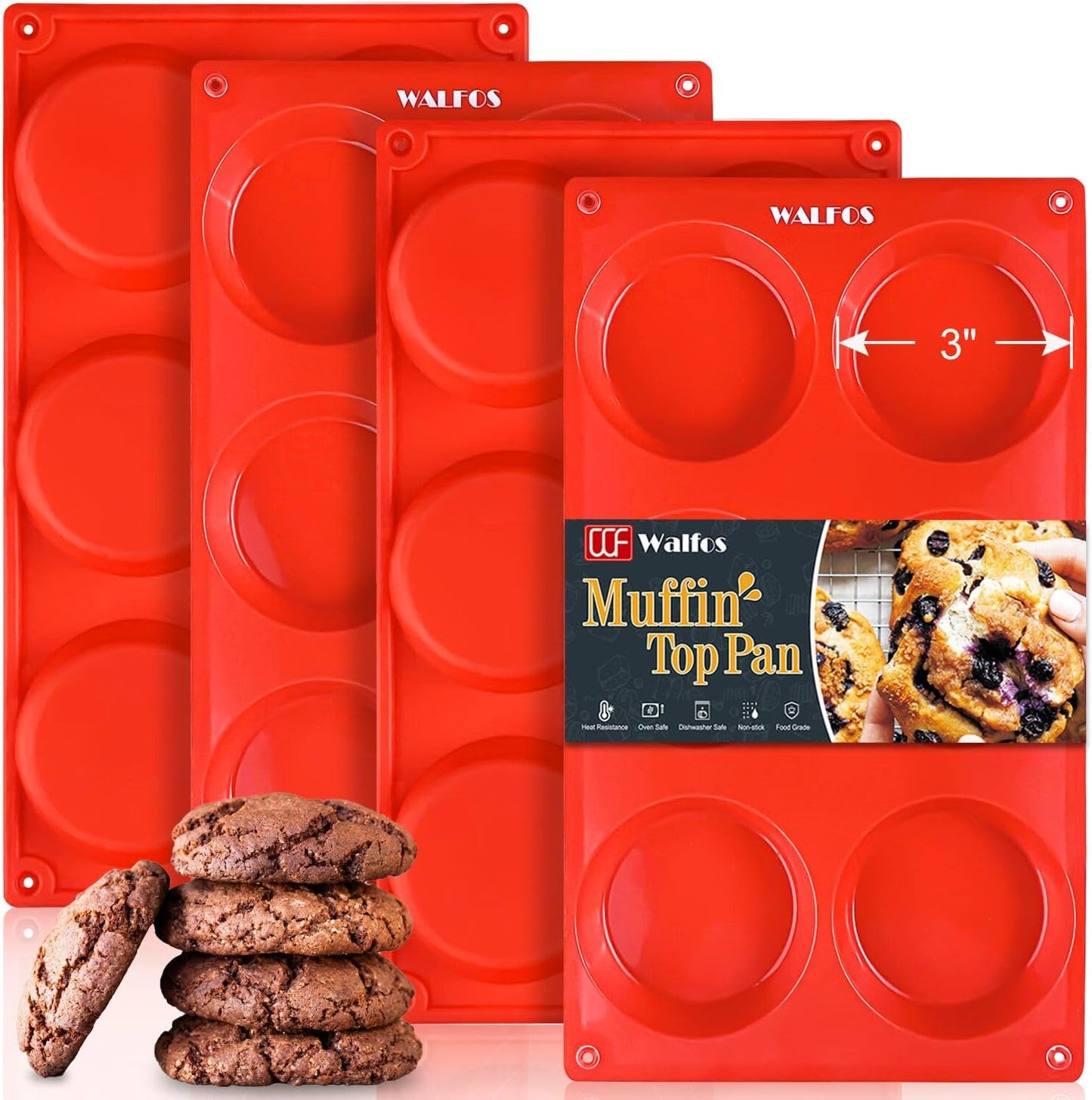 Walfos Silicone Whoopie Pie Baking Pans | Non-Stick Muffin Top Pan Set of 4