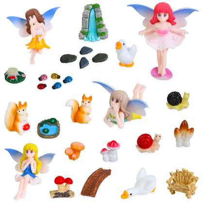 Guotwozi 28Pcs Fairy Garden Accessories Miniature Fairy Garden Kit Mushroom Figurines Plants Dollhouse Furniture Set Fairy Animals,for DIY Terrarium Potted Plants Desk Decor Micro Landscape Ornament