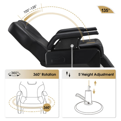 BarberPub Heavy Duty Reclining Barber Chair, All Purpose Hydraulic Salon Chairs for Hair Stylist, Barbershop Salon Tattoo 2688 (Black)