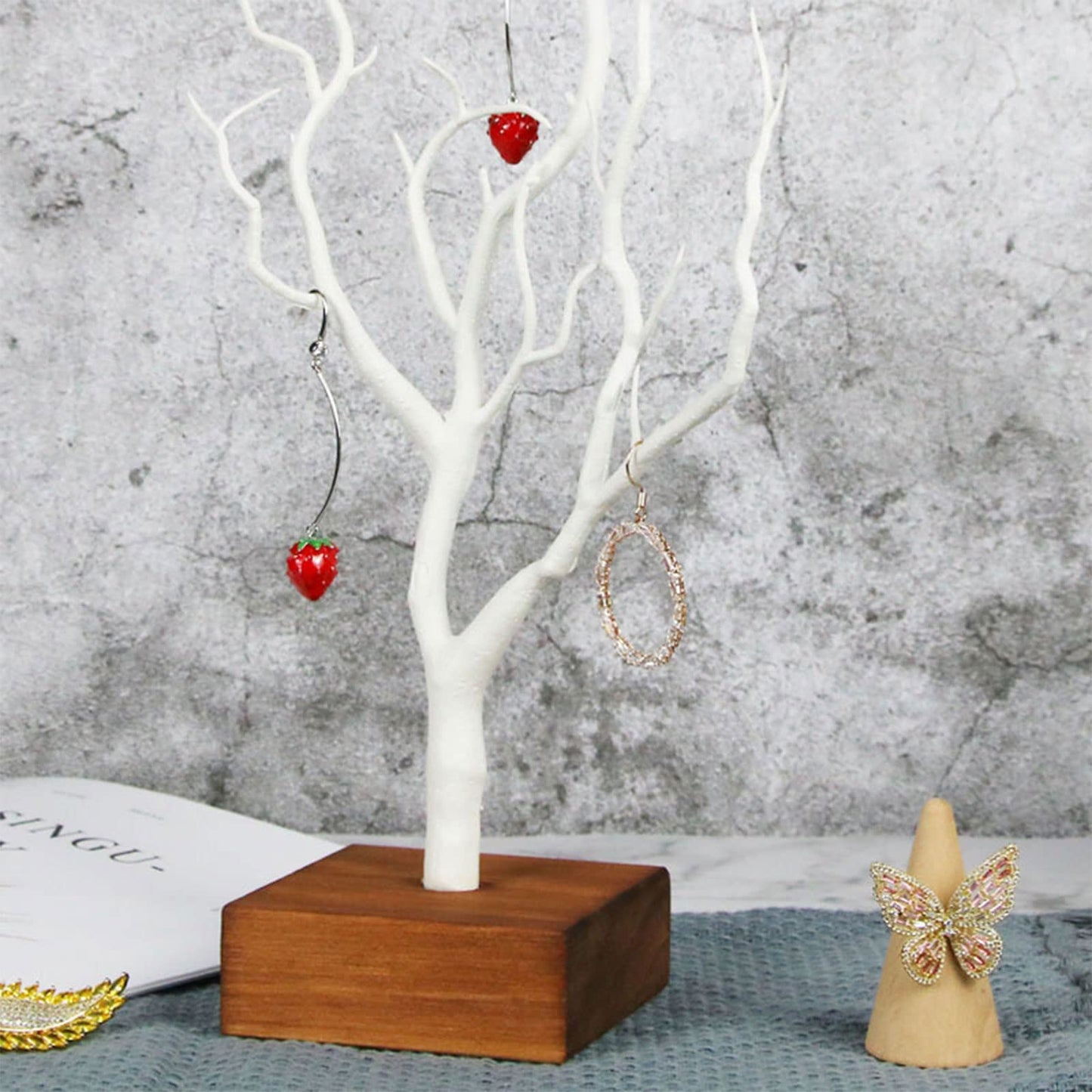 XANHOY Jewelry Stand Tree Small Jewelry Organizer Necklace Holder Rack Display Tower With Wooden Base For Earring Stand
