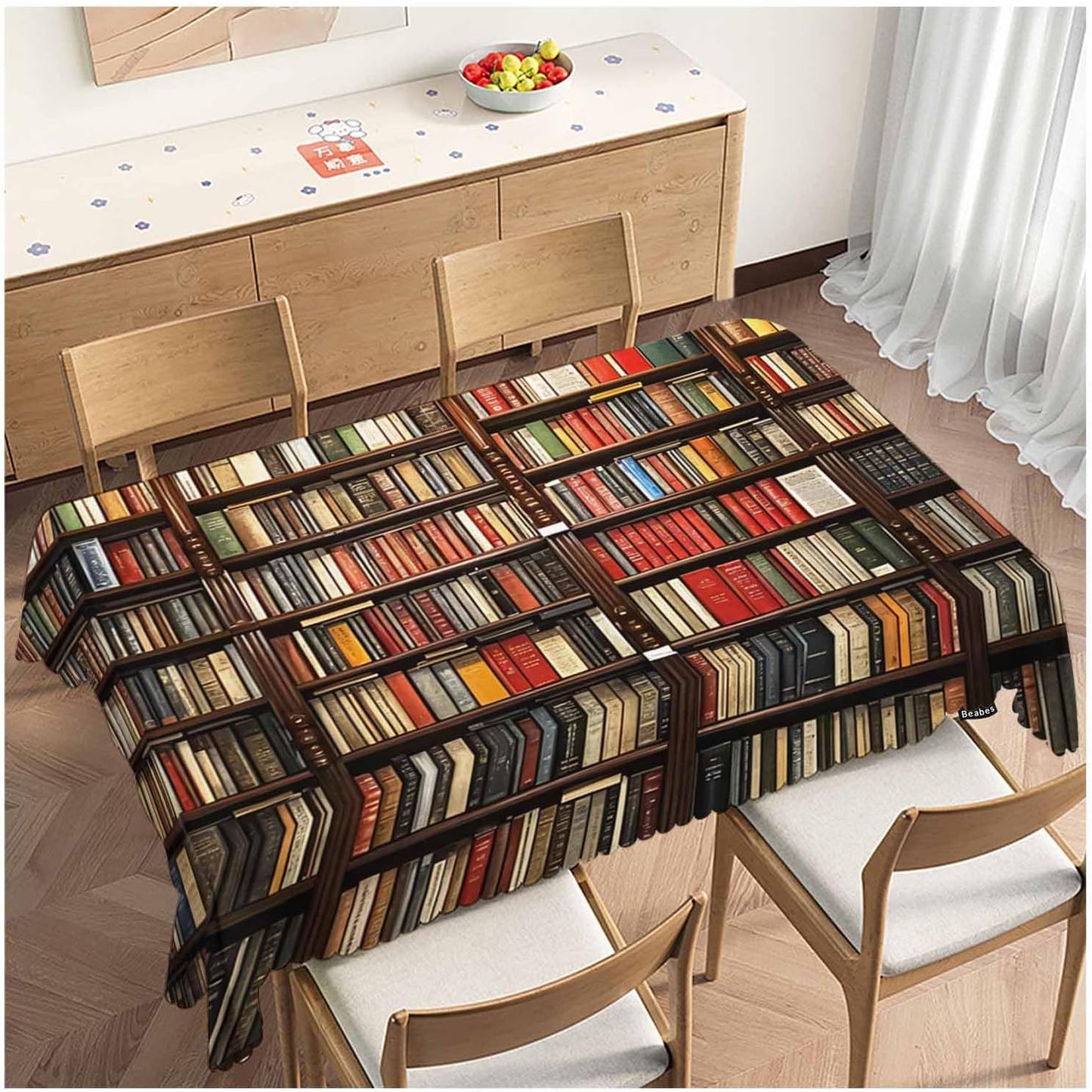 Beabes 52x70 Inch Tablecloth Bookshelf, Library Bookshelves Books Rectangular Table Cover Kitchen Table Cloth