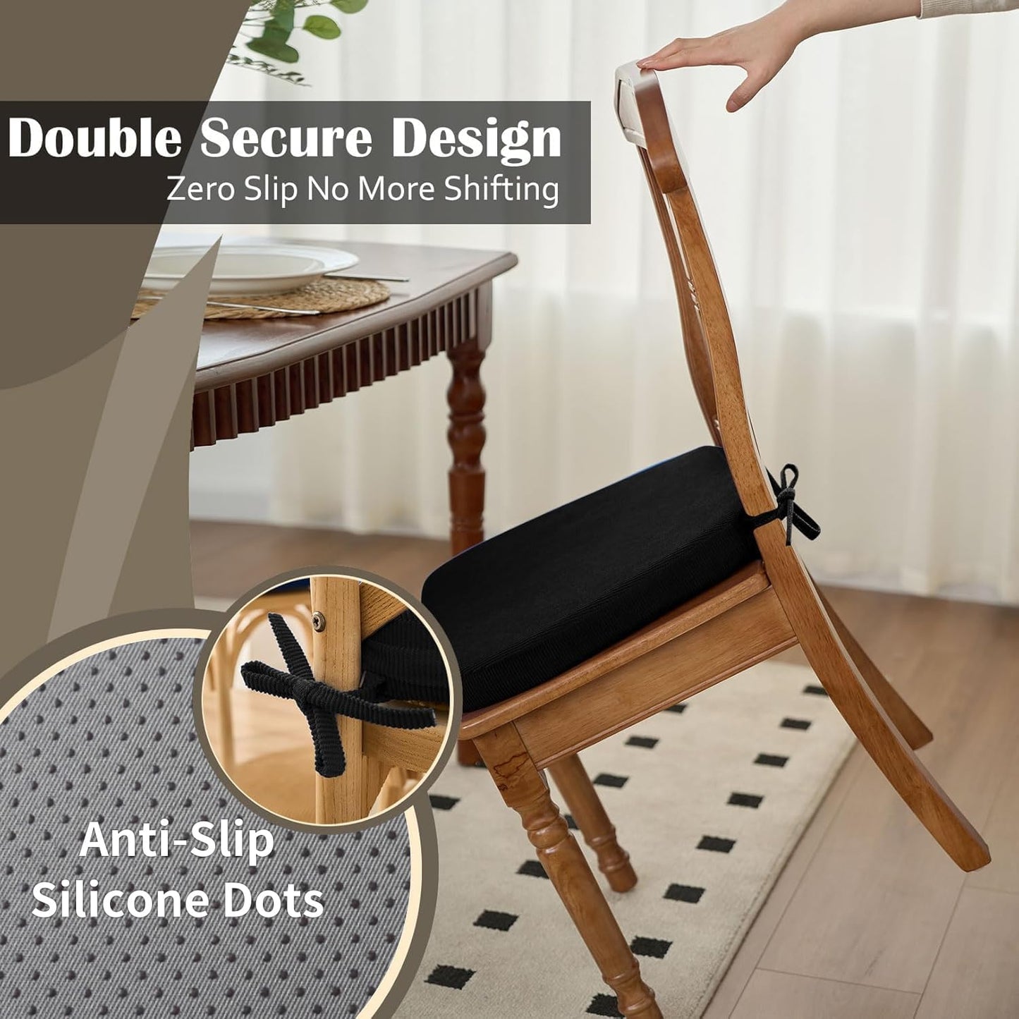 2'' 17"x16", 2 Pack Nobildonna Thick High-Density Foam Indoor Chair Cushions | Dining Chair Pads with Ties, Removable