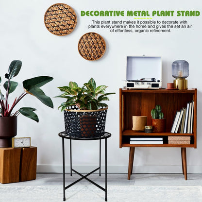 Aonagi 15" 2 Pack 11" 100lbs, Tall Metal Plant Stand, Wide Round Plant Stand for Flower Pots Up to Rustproof Iron Plant