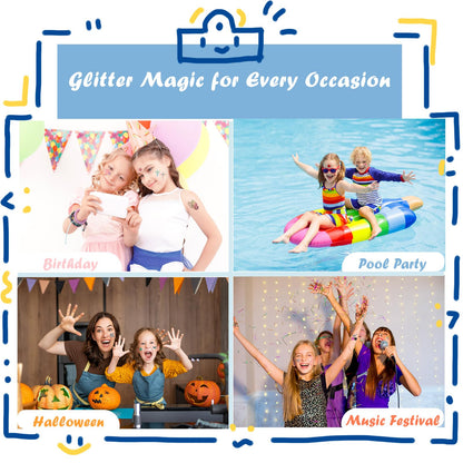 Glitter Tattoo Kit, All-in-One Glitter Tattoos for Kids & Adults with 295 Stencils, 42 Color Powders, 2 Gem Stickers & 20 Turtle Rhinestones, Face & Body Art, Ideal for Carnival, Birthday Party Gift