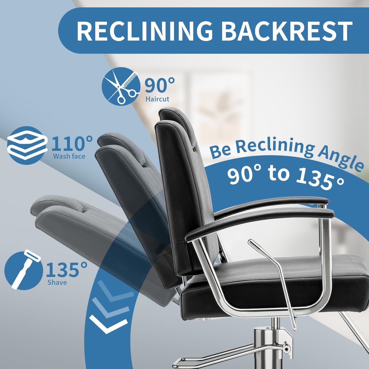 Barber Reclining Chair with Headrest - Heavy Duty Hydraulic Pump Height Adjustable,360°Swivel ,Max Load Weight 440 Lbs,Beauty Salon Spa,Barbershop,Hairdresser Cutting,Styling Stylist,Braiding (Black)