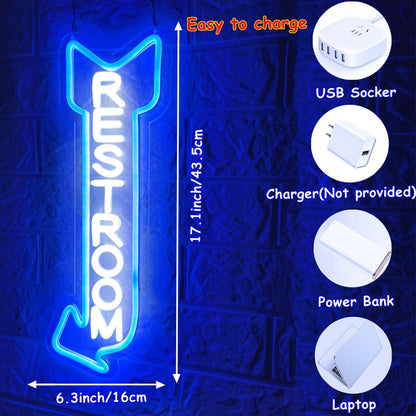 Restroom Neon Sign,Toilet Neon Light with Arrow for Bar,Restaurant,Store,Bathroom Office Hotel Wall Decor
