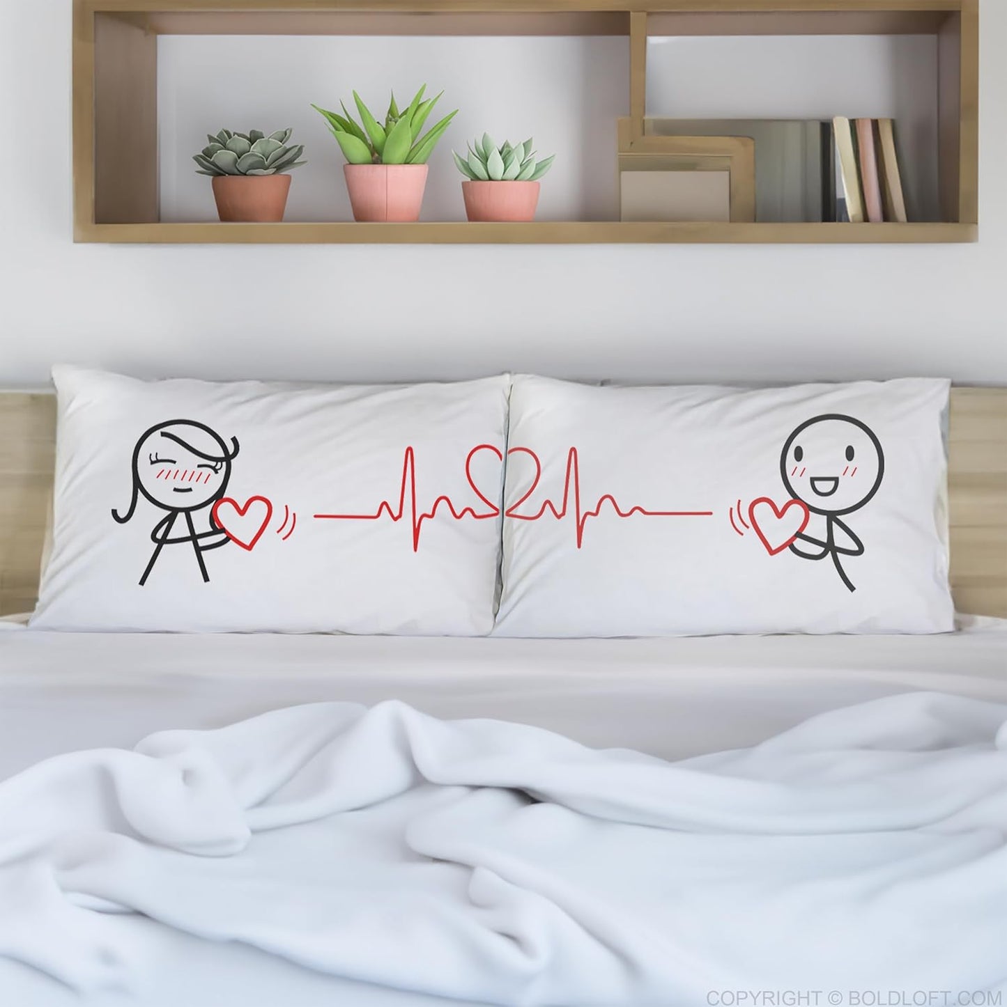 BoldLoft Love You Every Beat of My Heart Couple Pillowcases - Gifts for Couples, Boyfriend, Girlfriend, Anniversary,