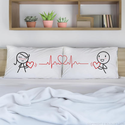 BoldLoft Love You Every Beat of My Heart Couple Pillowcases - Gifts for Couples, Boyfriend, Girlfriend, Anniversary,