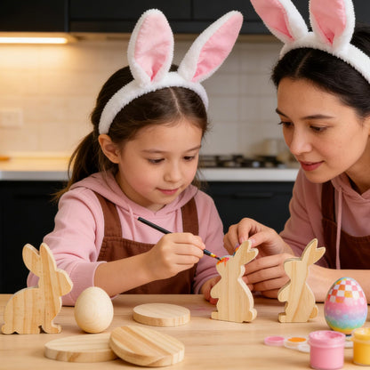 Meching 12 Pcs Unfinished Easter Wooden Cutouts Bunny Egg Shapes Blank Wood Signs for Painting DIY Crafts Spring Home Party Tabletop Tiered Tray Classroom Decoration