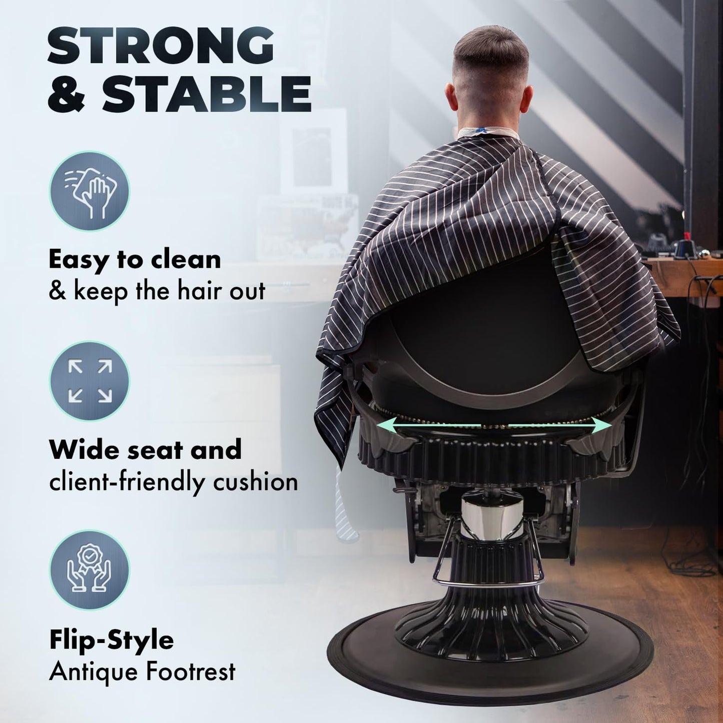 Buy-Rite Regal Professional Vintage Barber Chair - Solid Steel Frame, Heavy-Duty Hydraulic Base, Adjustable Headrest & Flip-Style Footrest, Black Vinyl Upholstery - Model YLG-8788-7