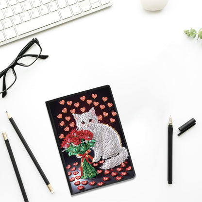 JZHYOAN Diamond Painting Notebook for Adults A5 Blank Painting by Numbers Diary Notebooks Cat Special Shpae Craft Set Diamond Painting Sketchbook Journals Gift Mosaic Kit Table Decoration