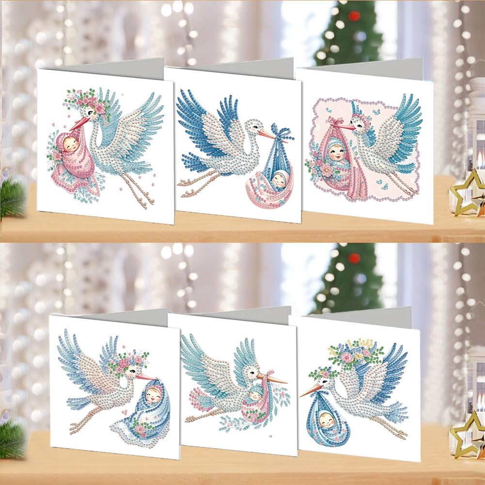 DDGYP 6 Packs Diamond Art Painting Greeting Cards, 5D DIY Diamond Art Cards with Envelopes, Adult DIY Diamond Art Kits, Handmade Greeting Card Set for New Family Celebrations & Gift Giving