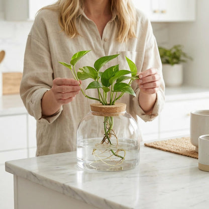 NUOBESTY Glass Terrarium Jar with Cork Lid, Hydroponic Plant Propagation Vase, Clear Round Betta Fish Bowl Tank for Moss Succulent Indoor Desktop Home Decor