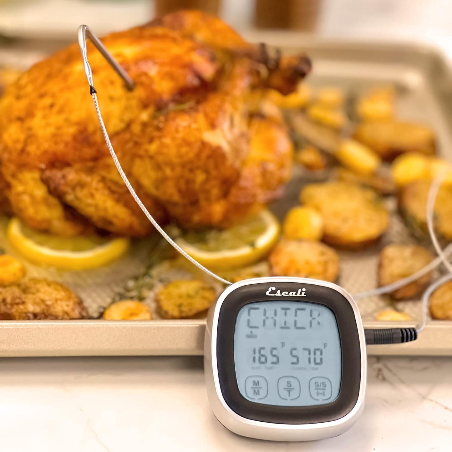 Escali Touch Screen LCD Display Digital Timer, Oven Safe Stainless Steel Probe, Black