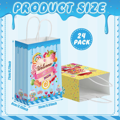 Sinload 48 Pcs Candy Sweet Goodie Bags with Handles Candy Land Gift Bags Lollipop Party Favors Sweet Shop Theme Paper Treat Boxes for Classroom Prizes Supplies Birthday Halloween Baby Shower Decor