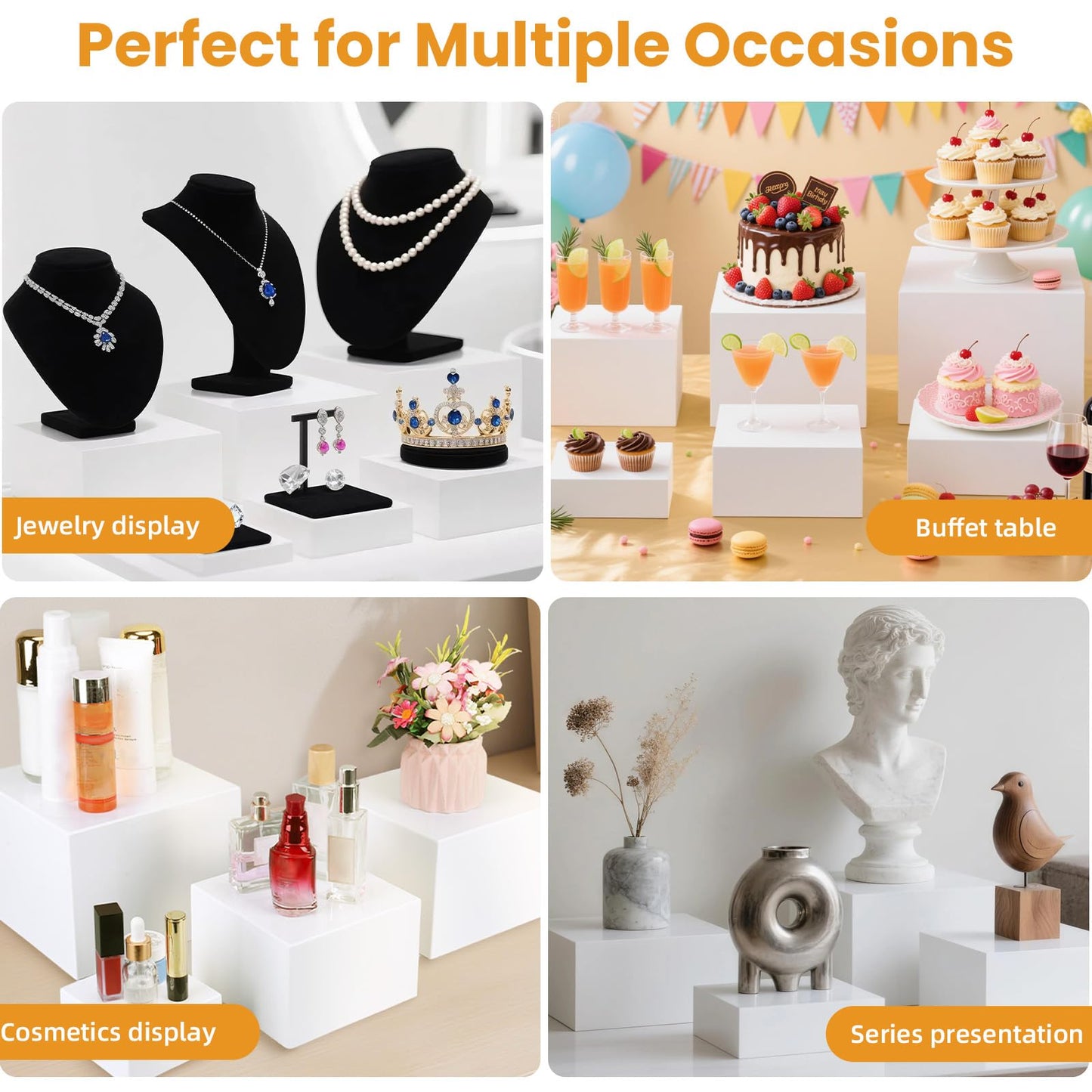6PCS Buffet Risers，Large Food Risers for Buffet Table, Dessert Table Display Set,Food Stands for Display Party，Collectibles Jewelry Display Stand, Acrylic Cube Boxes big size(8"-7"-6"-5"-4"-3")