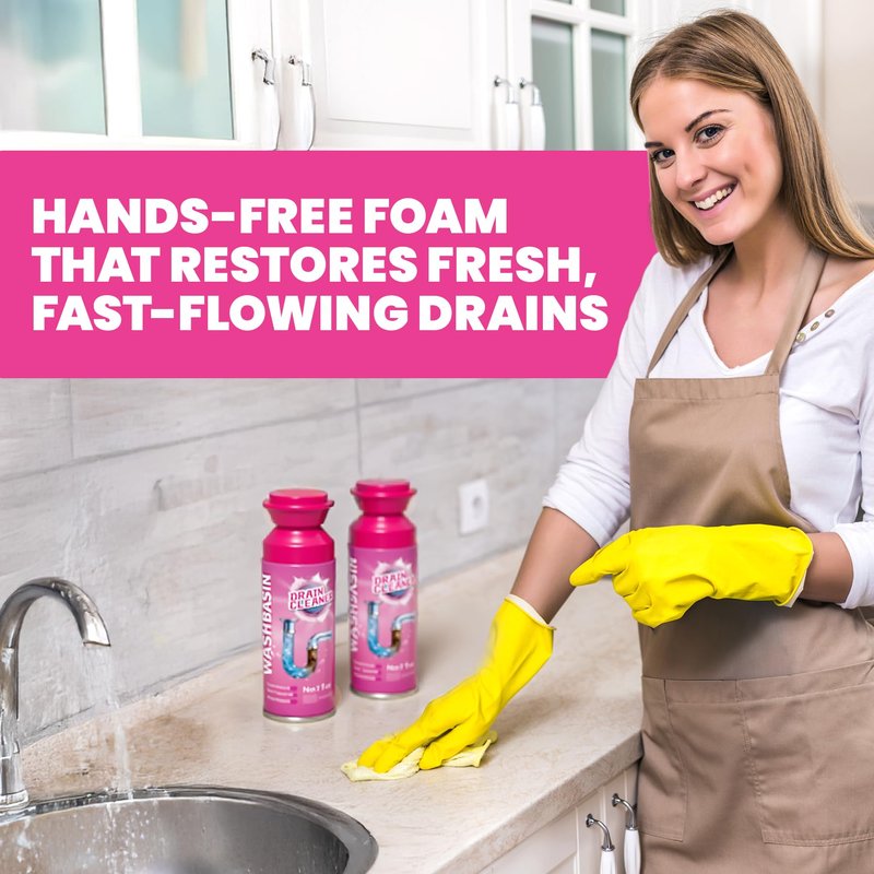 Foaming Drain Cleaner, Powerful Sink Drain Cleaner Foam That Clears Hair & Eliminates Odors, Fast Clog Removal, Safe Sink Cleaner and Deodorizer for Kitchen Sinks Bathroom Drains Tubs Showers (2Pcs)