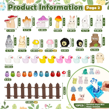 65 Pcs Mini Fairy Garden Accessories, Resin Ornaments Kit with Bridge, Mushroom, Fence, Animals for DIY Bonsai, Potted Plants & Tabletop Landscape Decor