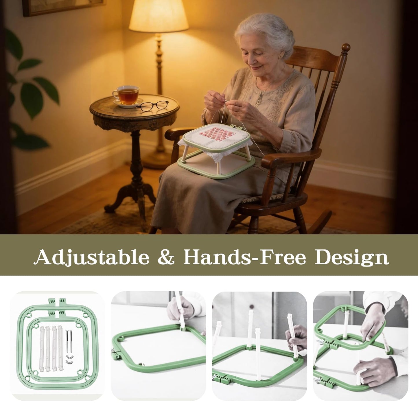 Multi-Functional Double Embroidery Stand, Portable Embroidery Stand for Cross Stitch, Needlework & Quilting, Suitable for Tabletop or Lap Use, Green