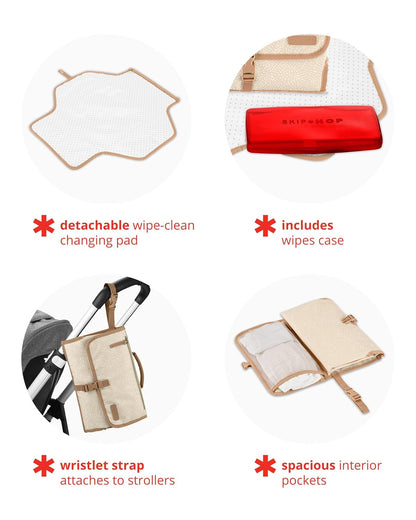 Skip Hop Portable Baby Changing Pad - Pronto Design in Beige Swirl Dot for Easy On-the-Go Use