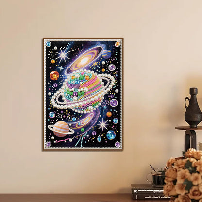 WSLWXSHM Pearl Diamond Painting Kits for Adults Universe, 5D Special Shape Diamond Art Kits for Beginners, Crystal Rhinestones Diamond Painting for Home Wall Decoration Gift 12×16inch/30×40cm Planet