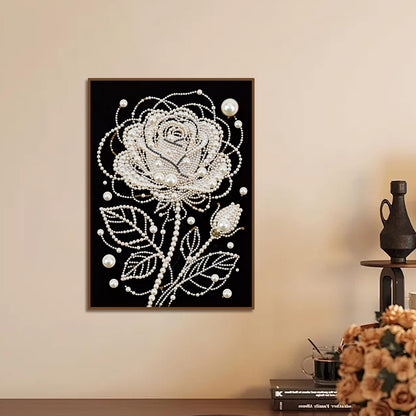 WSLWXSHM Pearl Diamond Painting Kits for Adults Rose Flower, 5D Special Shape Diamond Art Kits for Beginners, Crystal Rhinestones Diamond Painting for Home Wall Decoration Gift 12×16inch/30×40cm