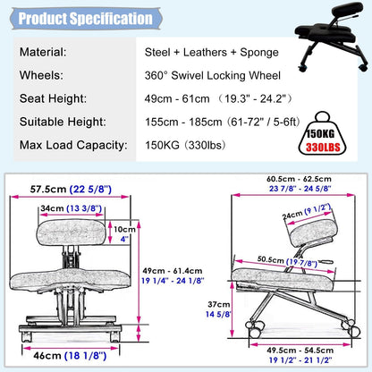 GenSDH Desk Kneeling Chairs Office Chair for Cross Legged Sitting with Wheels, Kneeling Chair to Improve Posture and Relieve Pain, Ergonomic Yoga Meditation,Black-One Size