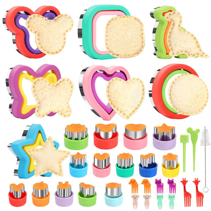 Sandwich Cutter and Sealer, 34 Pcs Sandwich Cutters for Kids Lunch, Uncrustable Sandwich Cutter for Kids Bento, Cookie Cutters for Bento Box