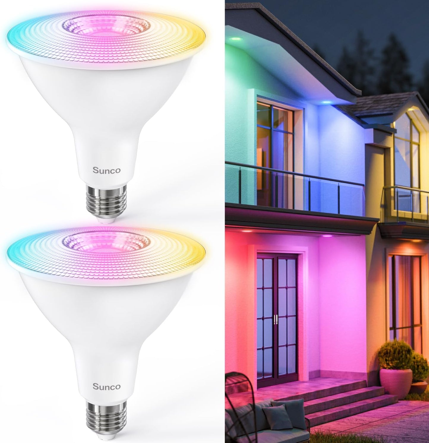 Sunco PAR38 Alexa Compatible Smart LED Bulbs, WiFi Color Changing Outdoor Flood Light, 13W, RGB Tunable White CCT, Dimmable, with Amazon Alexa & Google Assistant, No Hub Required 2 Pack