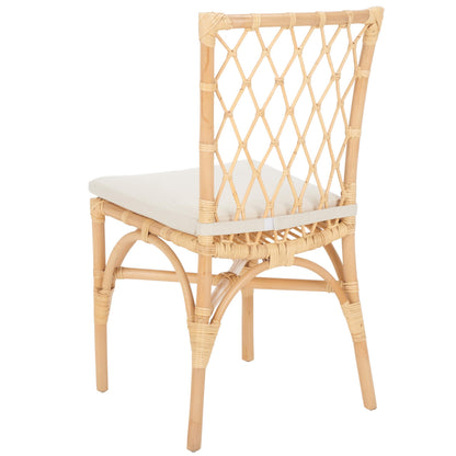SAFAVIEH Home Collection Austri Natural Rattan/Linen Dining Chair Set of 2 with Cushion