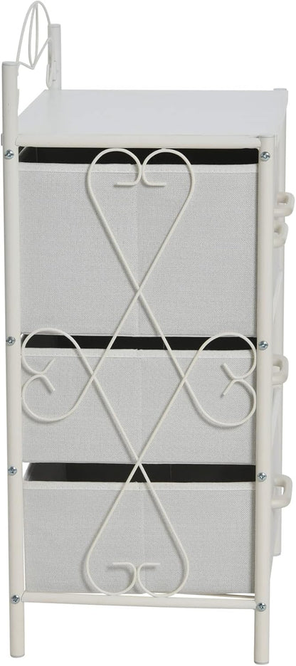 Household Essentials Victoria Dresser Nightstand, Storage Organizer with 4 White Drawers and Metal Frame
