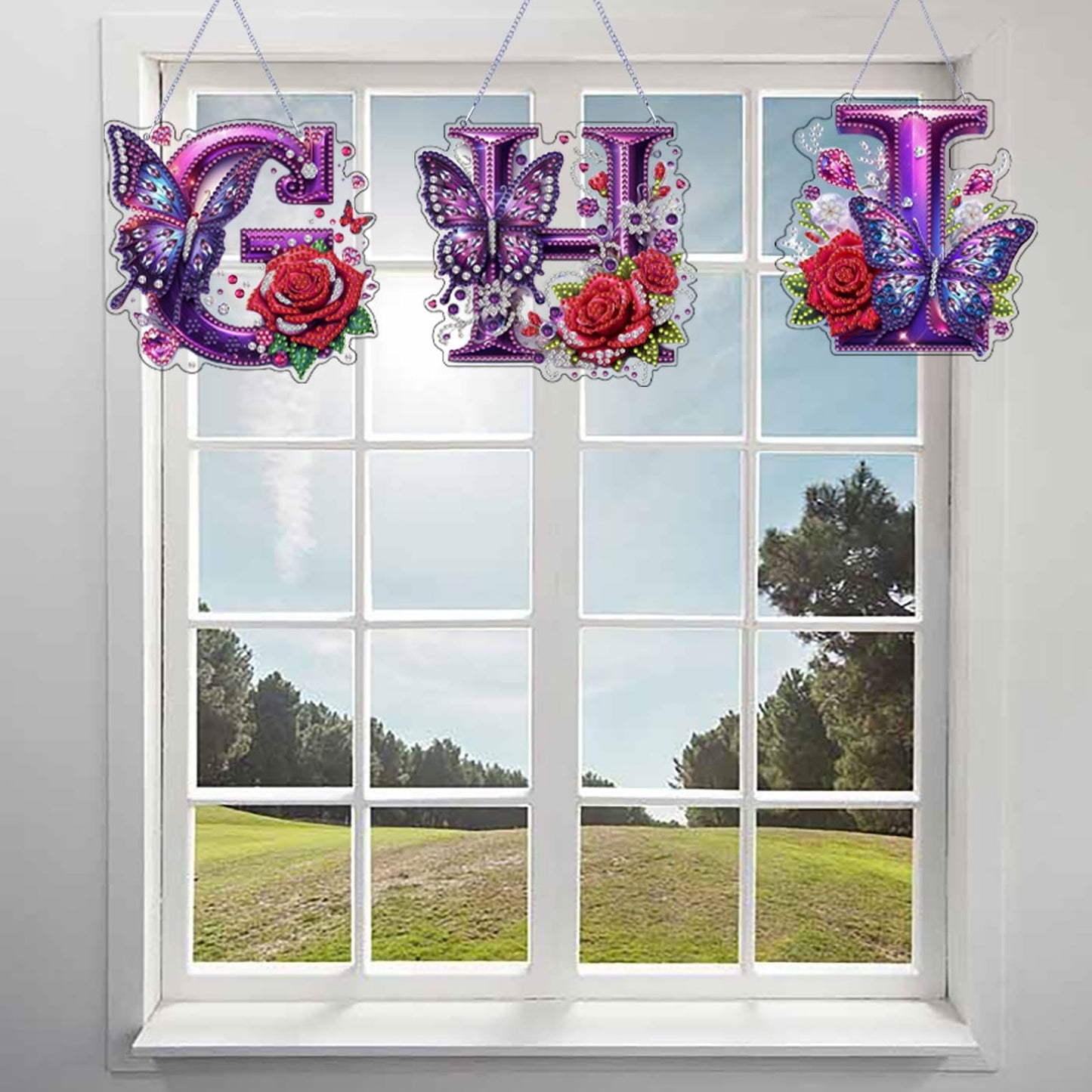 DIY Hanging Diamond Art Kit for Adult – Gem Art Window & Wall Pendant, Acrylic Letter Diamond Painting Ornament for Home & Garden Decoration (M)