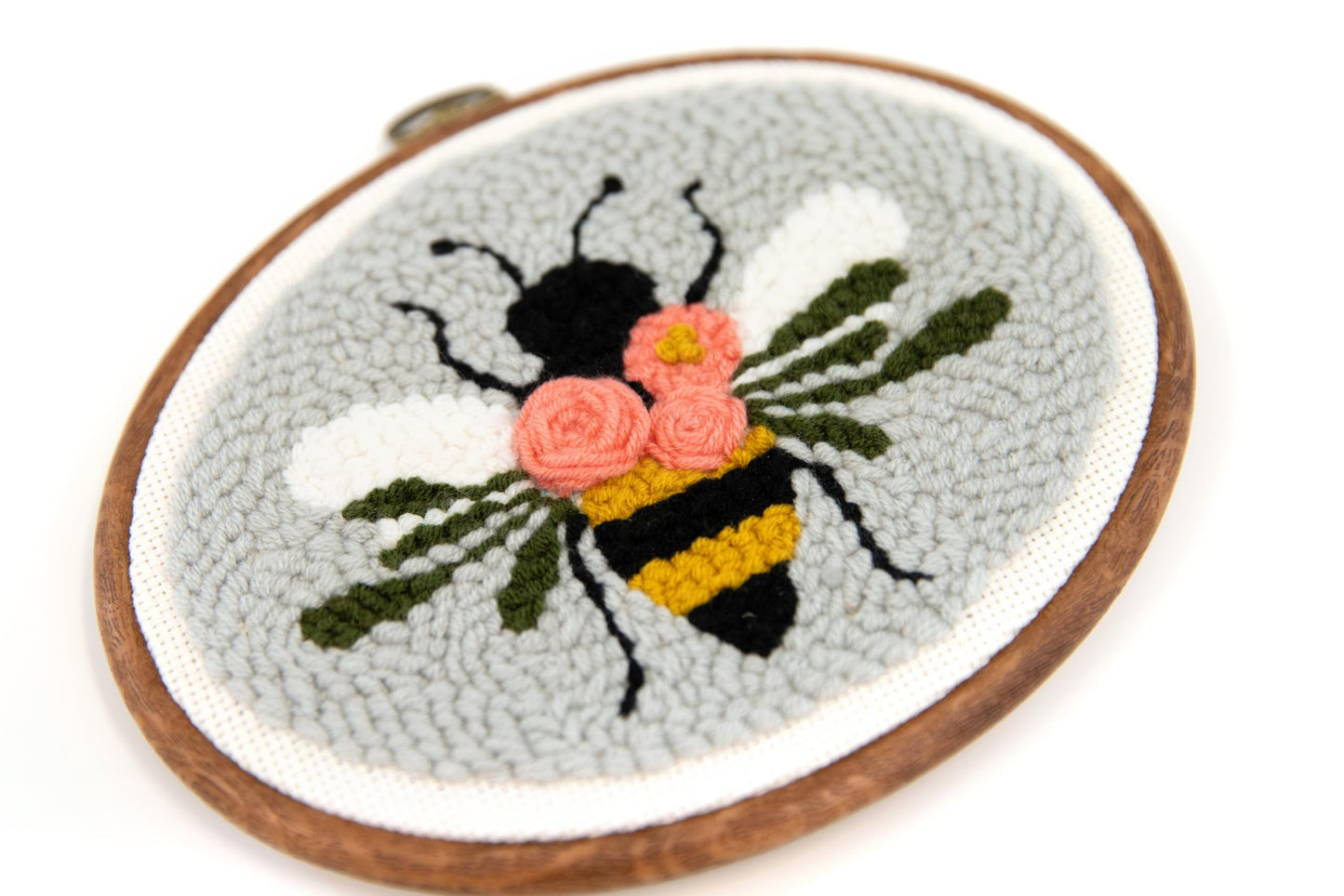 Kimberbell Punch Needle Set – Bloomin’ Bee - Complete DIY Embroidery Kit with Tool, Monks Cloth, Frame, Yarn & Dimensional Flowers – Adorable Bee Punch Needle Craft with Reusable Project Bag