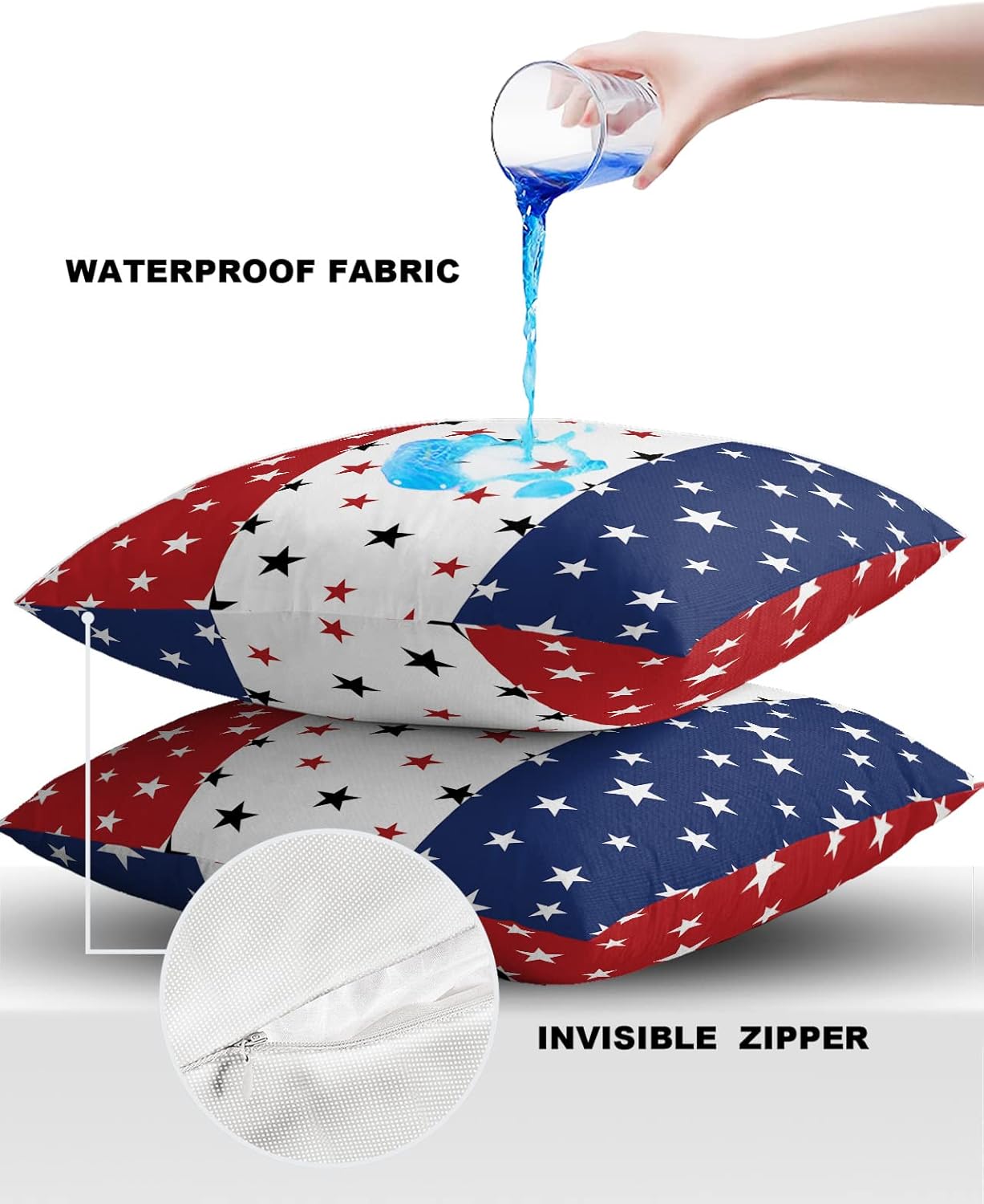 Waterproof Pillow Covers Set of 2 for Couch, Independence Day Decorative Cushion Cases 18x18In, Indoor Outdoor America
