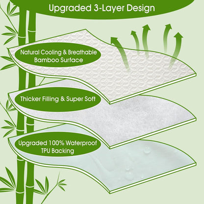 Waterproof Pillow Protector with Zipper, Bamboo Derived Rayon Pillow Covers, Queen Cooling Pillow Case Cover, Set of 2