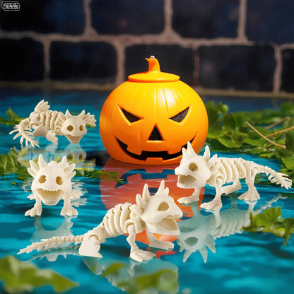 Potchen 8 Pcs Halloween Animal Skeletons Decorations Halloween Axolotl Plastic Skeleton Bone Signs for Spooky Salamander Yard Haunted Home Accessories Props Indoor Decor